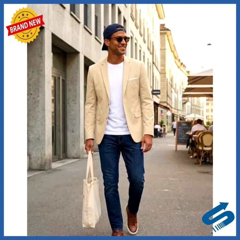 Slim Fit Sport Coat Blazer Lightweight Polyester Wedding Party Business Casual